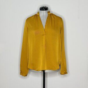 Ann Taylor Antique Gold/Deep Mustard Ruffled Collar Long Sleeve Top